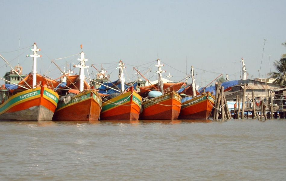 Vissersboten in de Mekong
