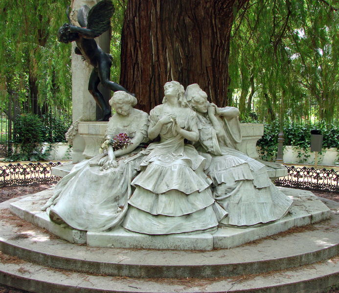 Parque Maria Louisa - stanbeeld van gustavo adolfo bequer met de vrouwen in zijn leven...
